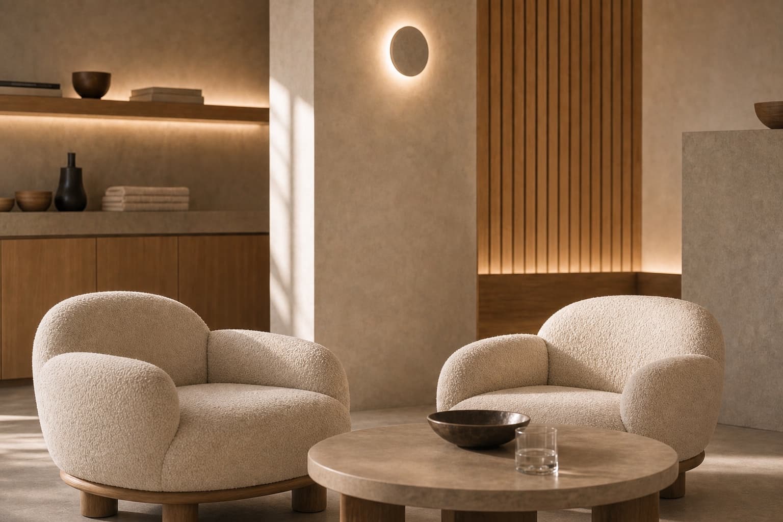 Rustige Bambu-lounge voorbereid voor een persoonlijke kennismaking