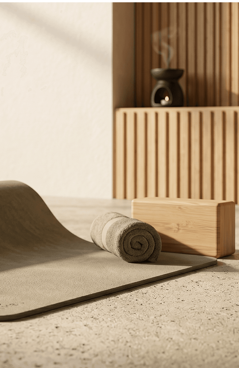 Yogamat met handdoek en wellnessdetail