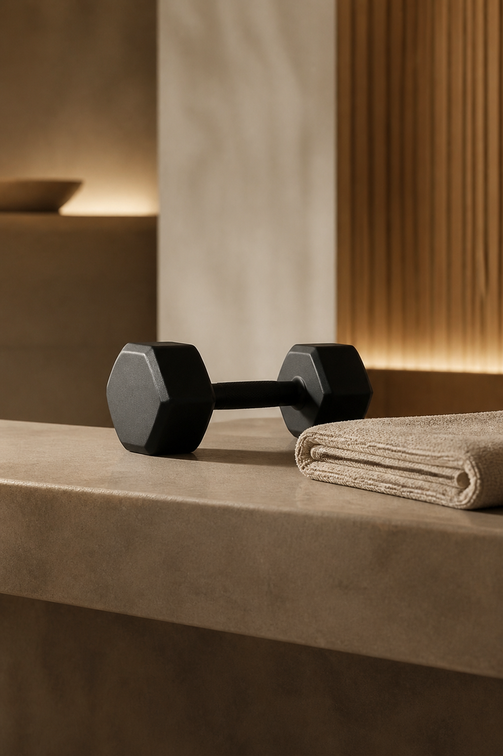 Trainingsmateriaal en handdoek in de warme Bambu-trainingsruimte